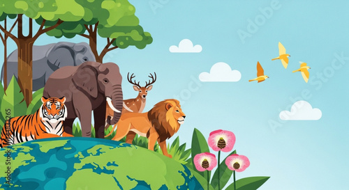 World Wildlife Day Diverse Female Portraits, Celebrating Beauty, Graphic Art, Modern Style, Vibrant Colors, Side View, Empowerment