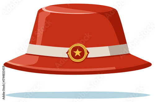 Red Hat with Star Emblem Isolated on White Simple Cartoon Style