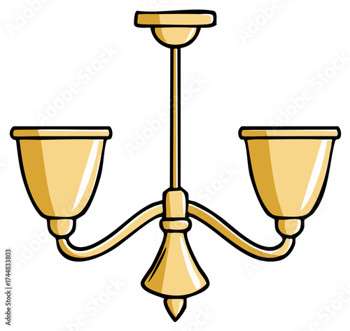 Cartoon illustration of a two-arm ceiling chandelier fixture.
