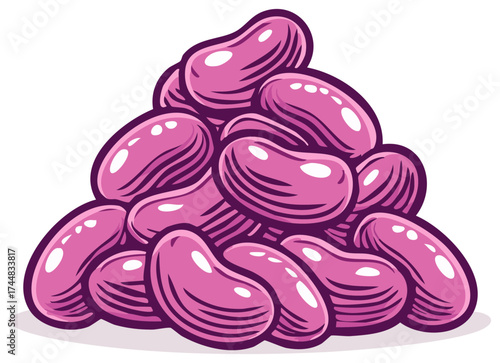 Illustration of a pile of pink jelly beans, a sweet treat.