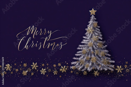 Elegant Merry Christmas Tree Golden Sparkles Purple