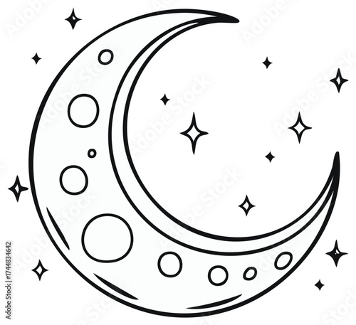 Crescent moon with stars, illustration, vector art
