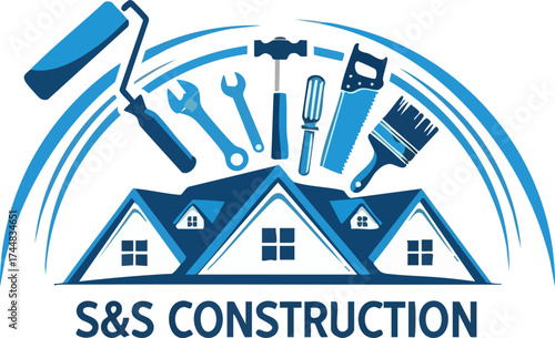 SS Construction Company Logo with Home Repair Tools.