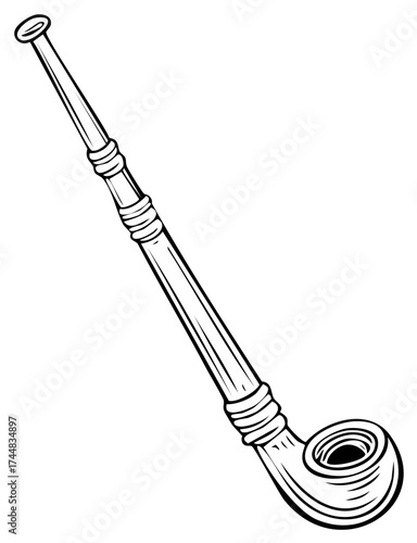Traditional long stem smoking pipe line art illustration vintage style design