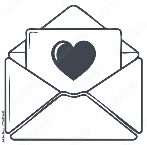 Vector icon of a romantic love letter with a heart symbol in an open envelope