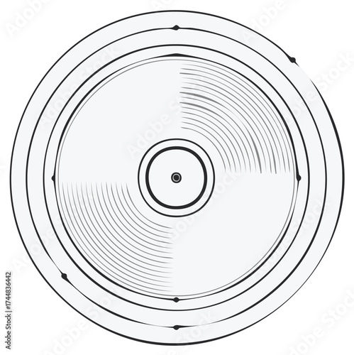 Abstract technical illustration of a futuristic circular orbital system or atom model