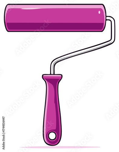 Cartoon style purple paint roller for home renovation and decorating