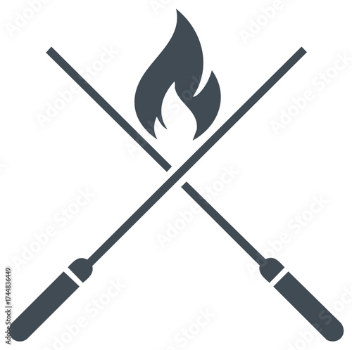 Crossed roasting sticks over a simple flame icon