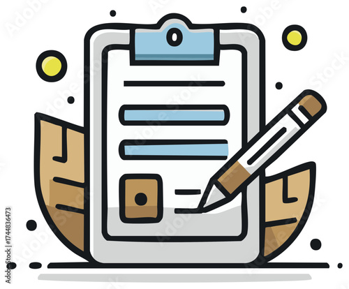 Business document survey form and pencil writing on a clipboard illustration for data entry