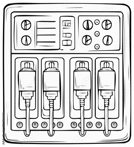 Drawing of a multi-slot intravenous drip machine with control panel