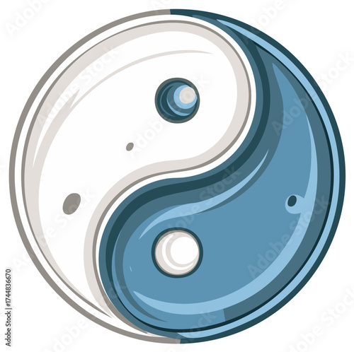 Abstract Yin Yang Symbol with Blue and White Sections and Circular Elements