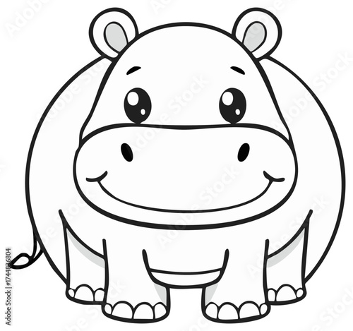Adorable Smiling Cartoon Hippopotamus Line Art Illustration for Kids