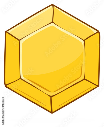 Cartoon illustration of a hexagon gemstone, gem with yellow color
