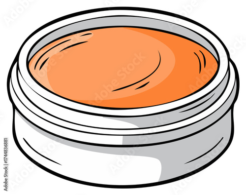 Orange tinted cosmetic cream in a white circular container with textured surface