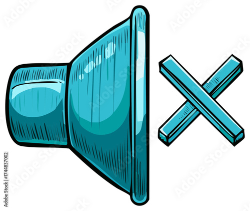 Cartoon illustration of a speaker with a mute symbol. Sound off concept.