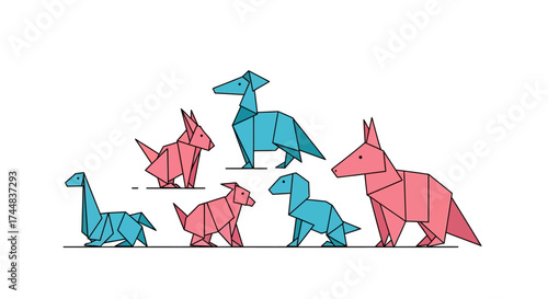 Wallpaper Mural Origami Dinosaur Collection in Pink and Blue. Torontodigital.ca