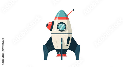 Retro Rocket Ship Cartoon Illustration Isolated on White Background.