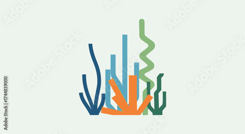 Simple flat vector illustration of colorful seaweed and algae.