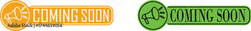 Coming Soon Banner icon set. Suitable for marketing, launch teasers, or notifications. Promotion sticker for new product launch or opening. Isolated vector illustration.