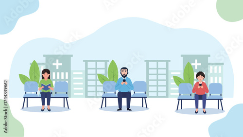 Patients Sitting in Hospital Waiting Room Illustration