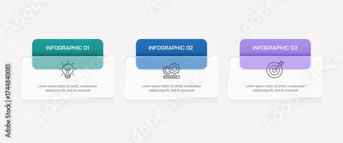 3 Step Glassmorphism Business Infographic Template with Minimal. Banner, Brochure, Presentation and Plan. Vector illustration.