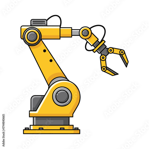 Modern yellow robotic arm performing automated manufacturing tasks in a factory setting