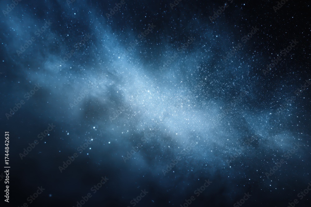 Fototapeta premium Dark night sky filled with white specks, capturing the vastness of the universe in a breathtaking celestial display during nighttime