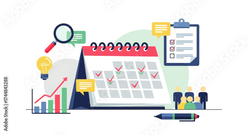 Business Planning and Time Management Calendar Illustration.