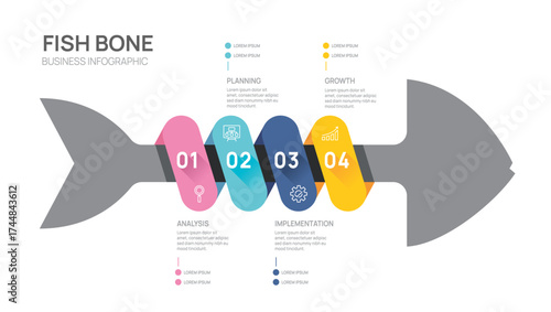 Fishbone diagram infographic template for business. 5 step, presentation vector.