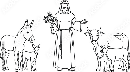 St francis of assisi coloring page animals illustration lineart