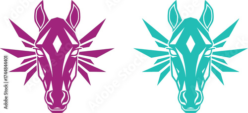 Horse head logo design equine animal graphic purple illustration