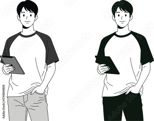Man with tablet illustration vector graphic design element