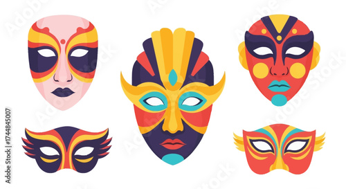 Vibrant Collection of Decorative Tribal Masks for Festive Celebrations.
