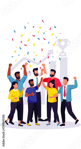 Diverse Business Team Celebrating Success with Confetti.