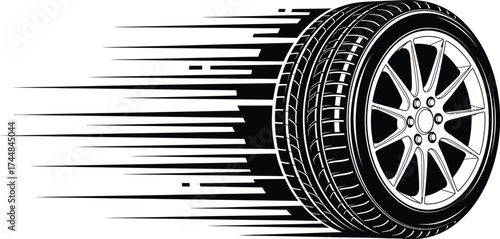 Vector graphic of a moving tire for automotive design needs