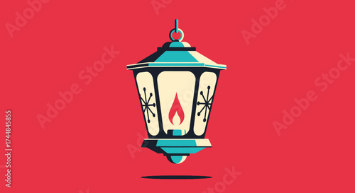 Vintage Lantern with Glowing Flame and Decorative Details.