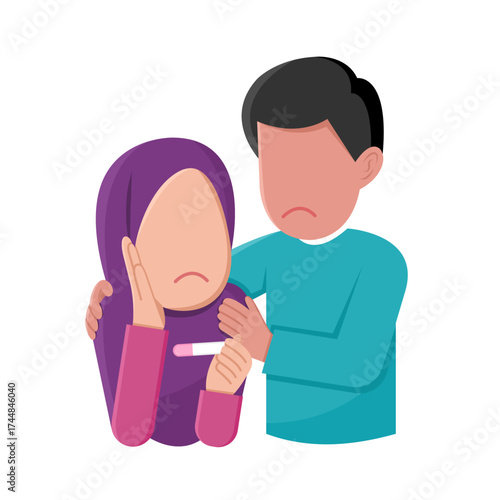Sad Muslim Couple With Negative Pregnancy Test Result