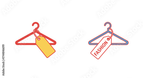 Two colorful clothes hangers with tags a fashion retail illustration