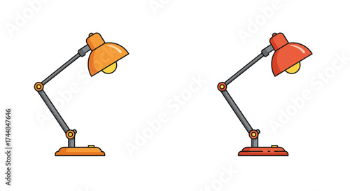 Cartoon illustration of two adjustable desk lamps in different colors