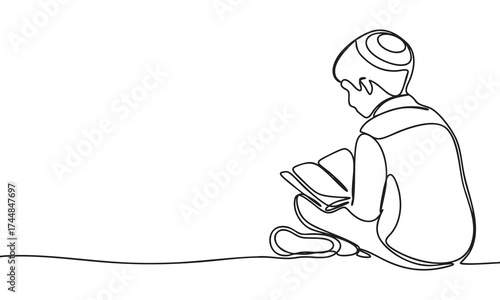 Jew Boy reading a book, continuous line art