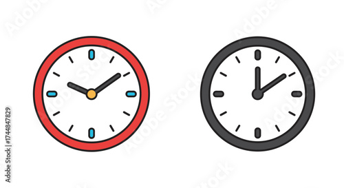 Two analog clocks with different frames and time settings displayed