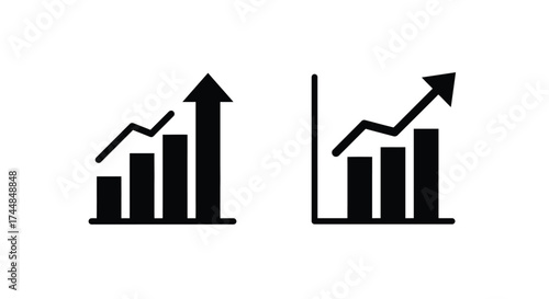 Two sets of black bar graphs showing growth and positive trends