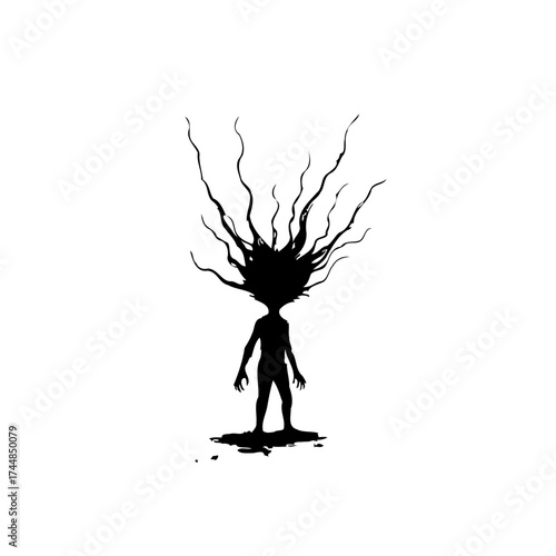 Silhouette of a mysterious being with tendrils emanating outwards creating an ominous artistic