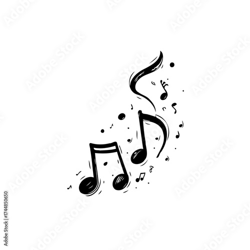 Sketchy music notation art depicting artistic expression with whimsical notes floating in the air