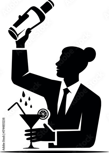 Mixologist shaking cocktail silhouette with bar tools