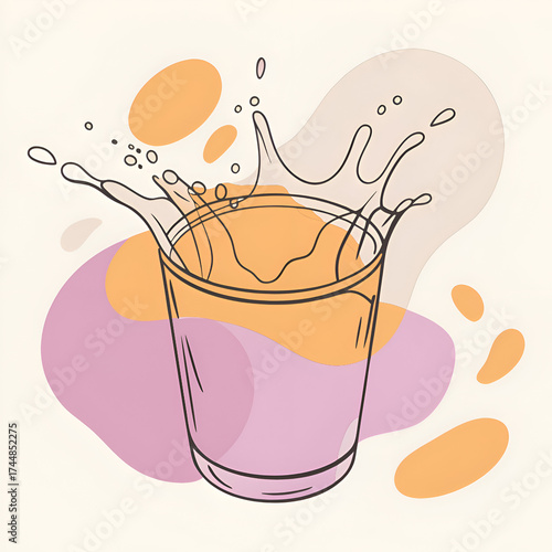 Refreshing Drink Splash in Glass. Minimalist Line Art Design