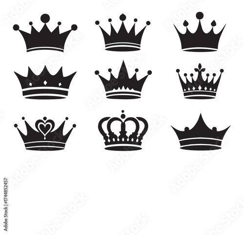 Big collection quality black crowns. Crown icon set illustration. Collection of crown silhouette. Crown vector collection, royal luxury symbols. Crown icon set. leadership award, victory symbo