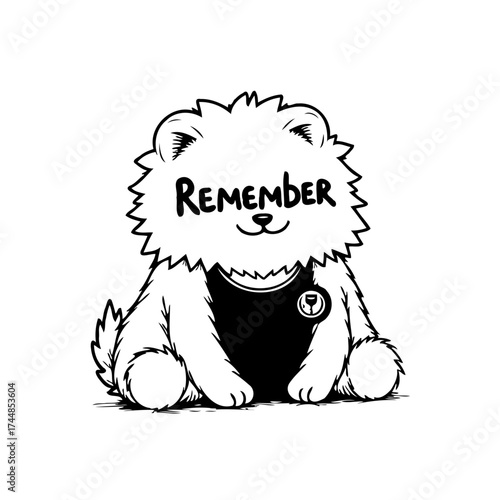 Whimsical fluffy friend with endearing remember sentiment showcasing simple black and white vector