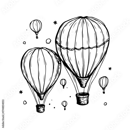 Whimsical journey sketched hot air balloons floating through dreamy skies a visual delight adventure