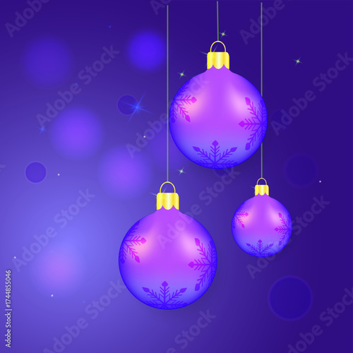 Blue Christmas background with shining ornaments and snowflakes